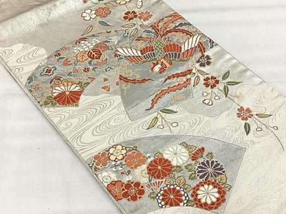 平和屋着物◎太鼓柄袋帯　唐織　地紙鳳凰草花文　金銀糸　正絹　逸品　CABH7209yk