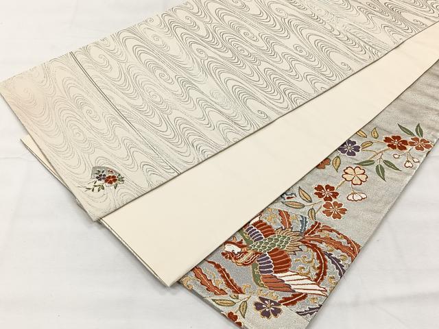 平和屋着物◎太鼓柄袋帯　唐織　地紙鳳凰草花文　金銀糸　正絹　逸品　CABH7209yk