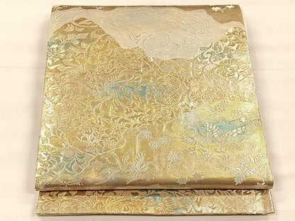 平和屋着物◎六通柄袋帯　流水花鳥文　金銀糸　正絹　逸品　CABH7211yk