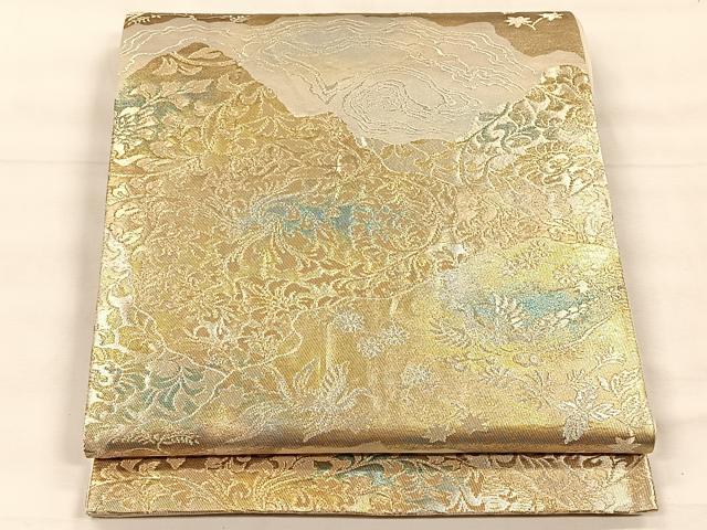 平和屋着物◎六通柄袋帯　流水花鳥文　金銀糸　正絹　逸品　CABH7211yk