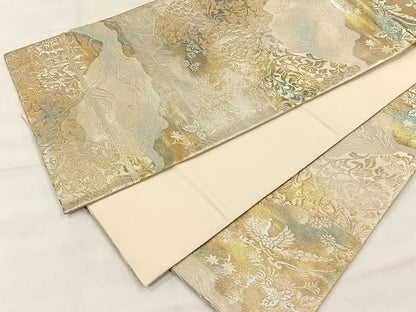 平和屋着物◎六通柄袋帯　流水花鳥文　金銀糸　正絹　逸品　CABH7211yk
