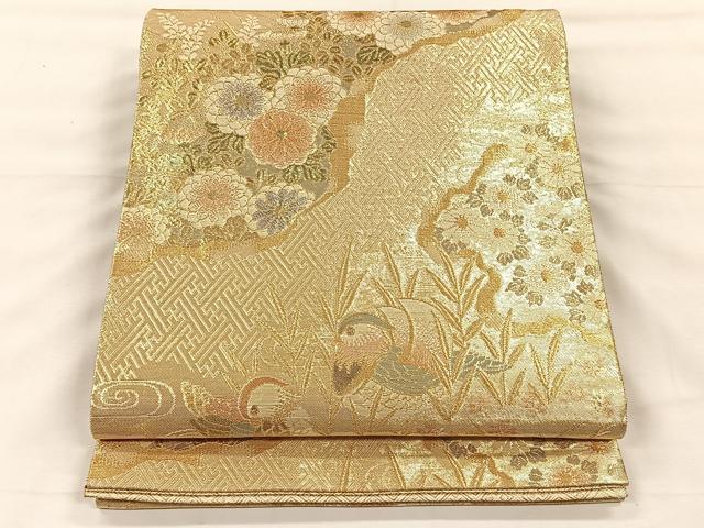 平和屋着物◎佐賀錦　六通柄袋帯　鴛鴦花文　金糸　正絹　逸品　CABH7212yk