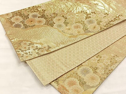 平和屋着物◎佐賀錦　六通柄袋帯　鴛鴦花文　金糸　正絹　逸品　CABH7212yk