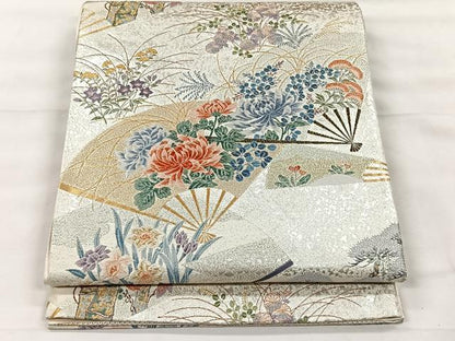 平和屋着物◎六通柄袋帯　唐織　菊扇面図　京扇絵　金銀糸　正絹　逸品　CABH7215yk