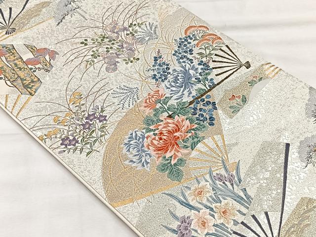 平和屋着物◎六通柄袋帯　唐織　菊扇面図　京扇絵　金銀糸　正絹　逸品　CABH7215yk