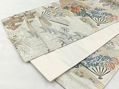 平和屋着物◎六通柄袋帯　唐織　菊扇面図　京扇絵　金銀糸　正絹　逸品　CABH7215yk