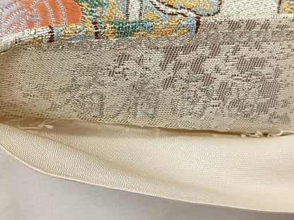 平和屋着物◎六通柄袋帯　唐織　菊扇面図　京扇絵　金銀糸　正絹　逸品　CABH7215yk