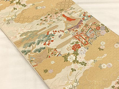 平和屋着物◎六通柄袋帯　唐織　古都祭礼鉾　金糸　正絹　逸品　CABH7225yk