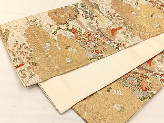 平和屋着物◎六通柄袋帯　唐織　古都祭礼鉾　金糸　正絹　逸品　CABH7225yk