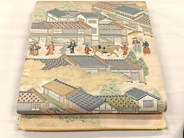 平和屋着物◎六通柄袋帯　唐織　人物風景文　金糸　正絹　逸品　CABH7227yk