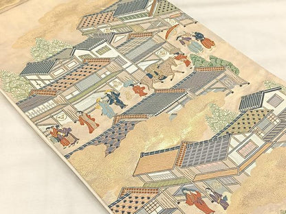平和屋着物◎六通柄袋帯　唐織　人物風景文　金糸　正絹　逸品　CABH7227yk