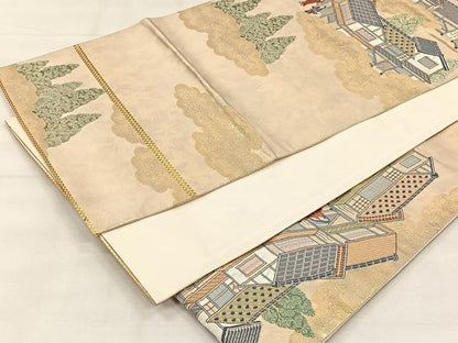 平和屋着物◎六通柄袋帯　唐織　人物風景文　金糸　正絹　逸品　CABH7227yk