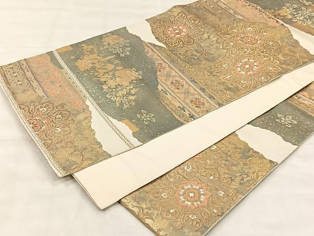 平和屋着物◎服部織物謹製　六通柄袋帯　こはく錦　手工芸　正倉院花唐草文　金糸　正絹　逸品　CABH7228yk