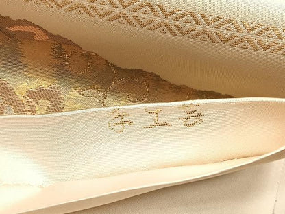 平和屋着物◎服部織物謹製　六通柄袋帯　こはく錦　手工芸　正倉院花唐草文　金糸　正絹　逸品　CABH7228yk