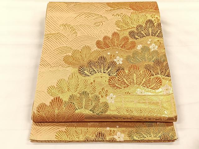 平和屋着物◎六通柄袋帯　流水草花文　金糸　正絹　逸品　CABH7229yk