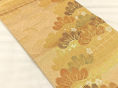 平和屋着物◎六通柄袋帯　流水草花文　金糸　正絹　逸品　CABH7229yk