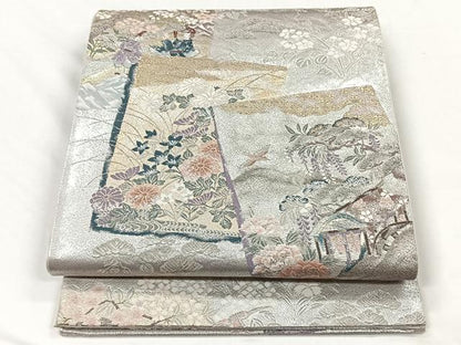 平和屋着物◎六通柄袋帯　九百錦　色紙重ね御所車花文　純金箔　正絹　逸品　CABH7231yk