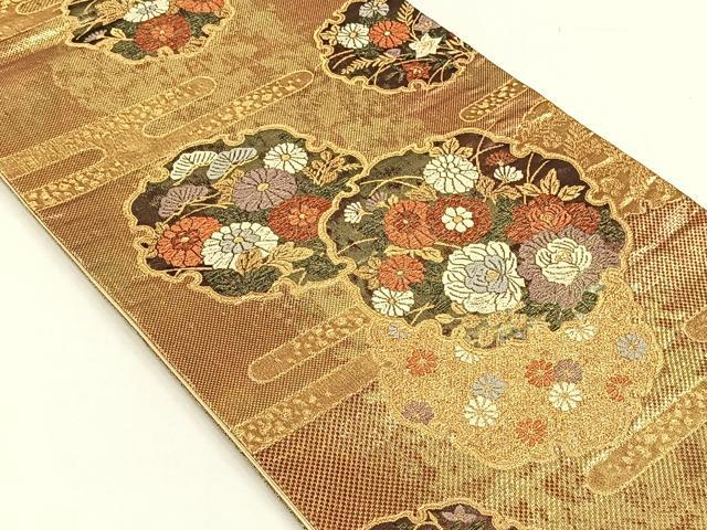 平和屋着物◎六通柄袋帯　唐織　宝飾雪輪菊花文　金糸　正絹　逸品　CABH7232yk