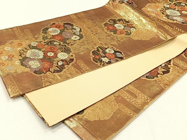 平和屋着物◎六通柄袋帯　唐織　宝飾雪輪菊花文　金糸　正絹　逸品　CABH7232yk