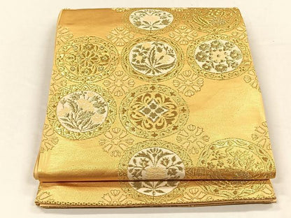 平和屋着物◎六通柄袋帯　草花丸文　金銀糸　正絹　逸品　未使用　CABH7233yk