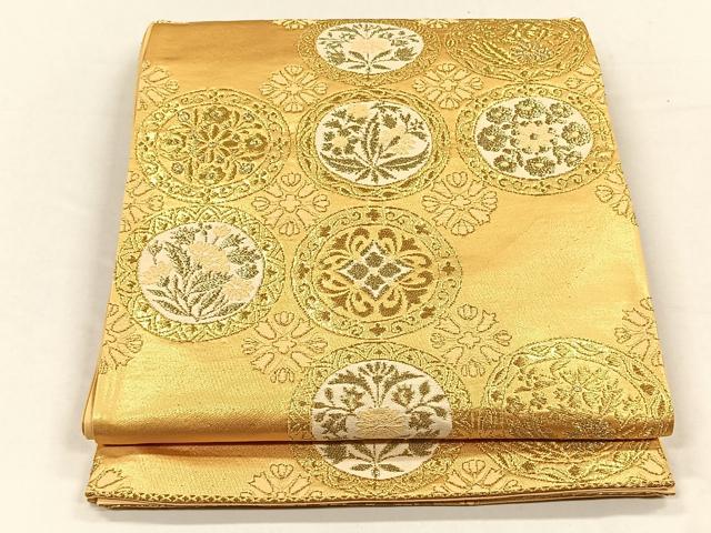 平和屋着物◎六通柄袋帯　草花丸文　金銀糸　正絹　逸品　未使用　CABH7233yk