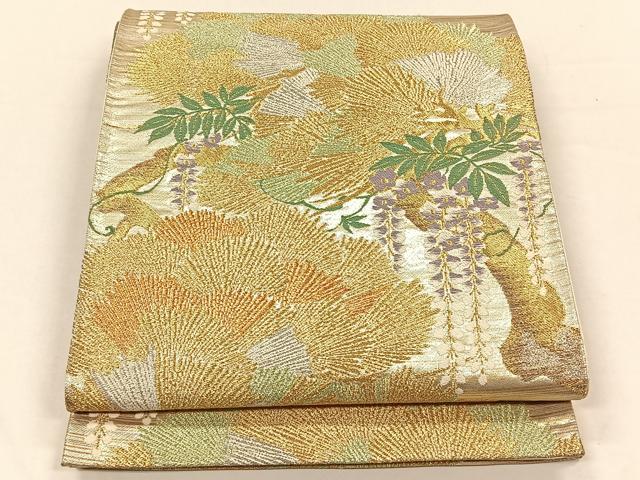 平和屋着物◎六通柄袋帯　唐織　枝葉文　金銀糸　正絹　逸品　CABH7234yk