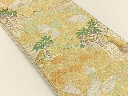 平和屋着物◎六通柄袋帯　唐織　枝葉文　金銀糸　正絹　逸品　CABH7234yk