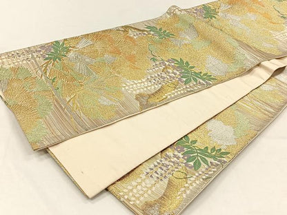 平和屋着物◎六通柄袋帯　唐織　枝葉文　金銀糸　正絹　逸品　CABH7234yk