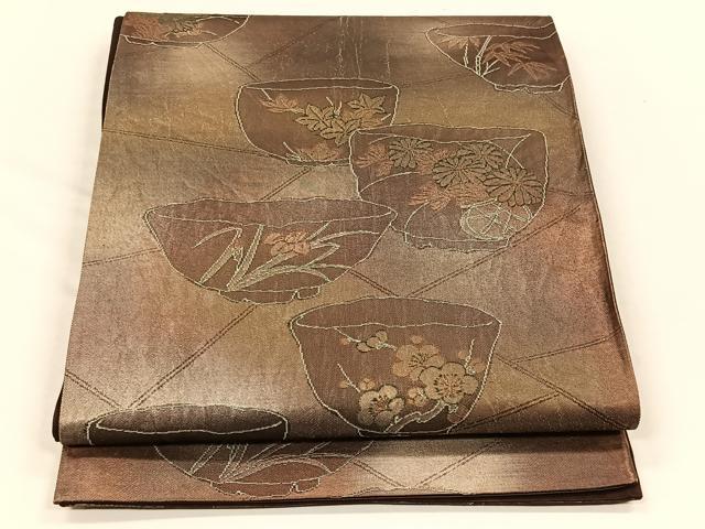 平和屋着物◎六通柄袋帯　陶器草花文　正絹　逸品　CABH7235yk