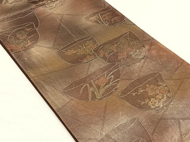 平和屋着物◎六通柄袋帯　陶器草花文　正絹　逸品　CABH7235yk