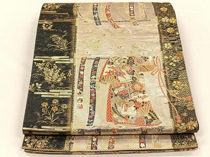 平和屋着物◎六通柄袋帯　唐織　誰ヶ袖好日　金糸　正絹　逸品　CABH7236yk
