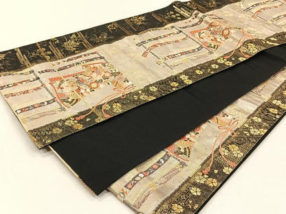 平和屋着物◎六通柄袋帯　唐織　誰ヶ袖好日　金糸　正絹　逸品　CABH7236yk