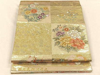 平和屋着物◎六通柄袋帯　唐織　琳派色紙清薫文　金糸　正絹　逸品　CABH7241yk