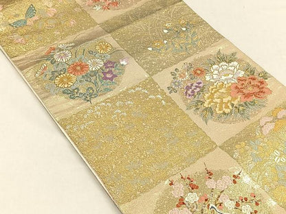 平和屋着物◎六通柄袋帯　唐織　琳派色紙清薫文　金糸　正絹　逸品　CABH7241yk