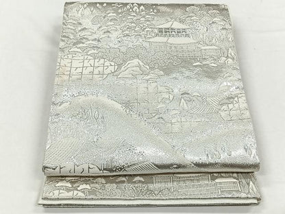 平和屋着物◎六通柄袋帯　風景樹林文　プラチナ銀箔二重織　正絹　逸品　CABH7242yk