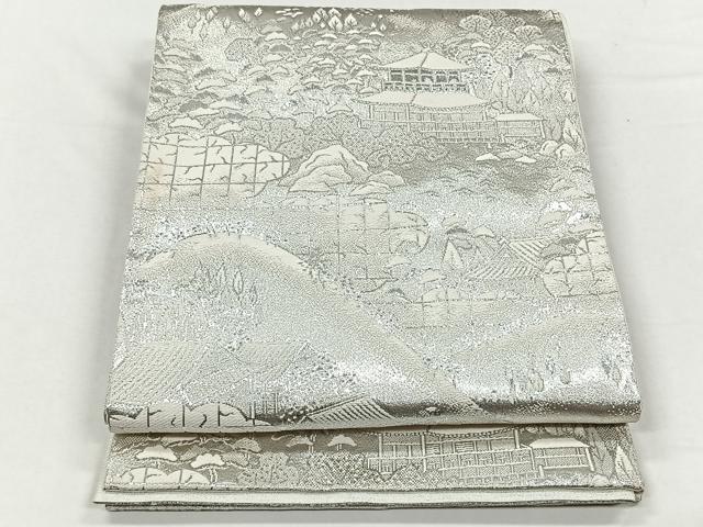 平和屋着物◎六通柄袋帯　風景樹林文　プラチナ銀箔二重織　正絹　逸品　CABH7242yk