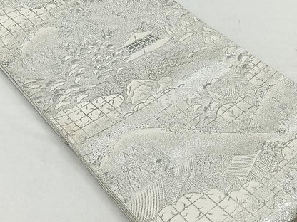 平和屋着物◎六通柄袋帯　風景樹林文　プラチナ銀箔二重織　正絹　逸品　CABH7242yk