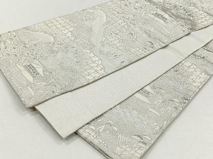平和屋着物◎六通柄袋帯　風景樹林文　プラチナ銀箔二重織　正絹　逸品　CABH7242yk