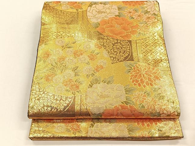 平和屋着物◎伝統工芸士　平田藤三郎　佐賀錦　六通柄袋帯　草花丸文　金糸　正絹　逸品　CABH7246yk