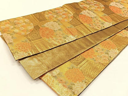 平和屋着物◎伝統工芸士　平田藤三郎　佐賀錦　六通柄袋帯　草花丸文　金糸　正絹　逸品　CABH7246yk