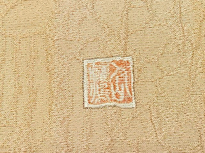 平和屋着物◎太鼓柄袋帯　作家物　絞り　孔雀枝葉文　金通し地　正絹　逸品　CABH7247yk
