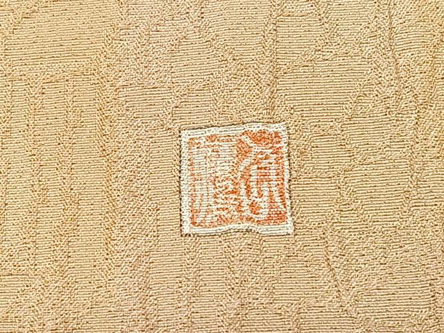 平和屋着物◎太鼓柄袋帯　作家物　絞り　孔雀枝葉文　金通し地　正絹　逸品　CABH7247yk