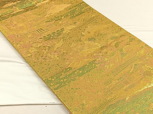 平和屋着物◎六通柄袋帯　風景草花文　金糸　正絹　逸品　未使用　CABH7249yk