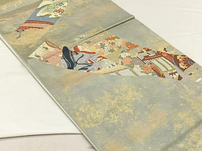 平和屋着物◎六通柄袋帯　短冊人物草花文　彩瀞箔　正絹　逸品　CABH7256yk