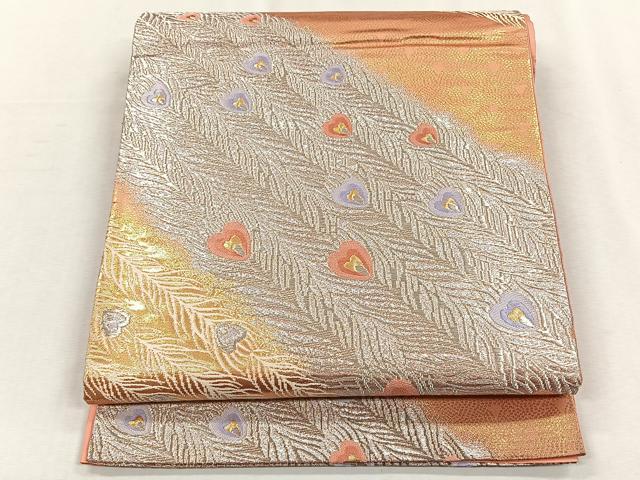 平和屋着物◎六通柄袋帯　オーロラ箔　孔雀羽根文　正絹　逸品　CABH7262yk