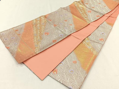 平和屋着物◎六通柄袋帯　オーロラ箔　孔雀羽根文　正絹　逸品　CABH7262yk