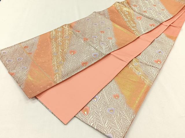 平和屋着物◎六通柄袋帯　オーロラ箔　孔雀羽根文　正絹　逸品　CABH7262yk
