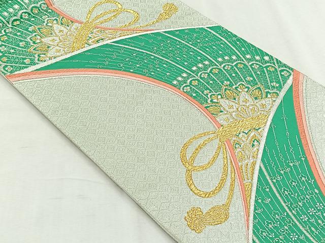平和屋着物◎六通柄袋帯　唐織　幾何学花文　金銀糸　正絹　逸品　CABH7263yk