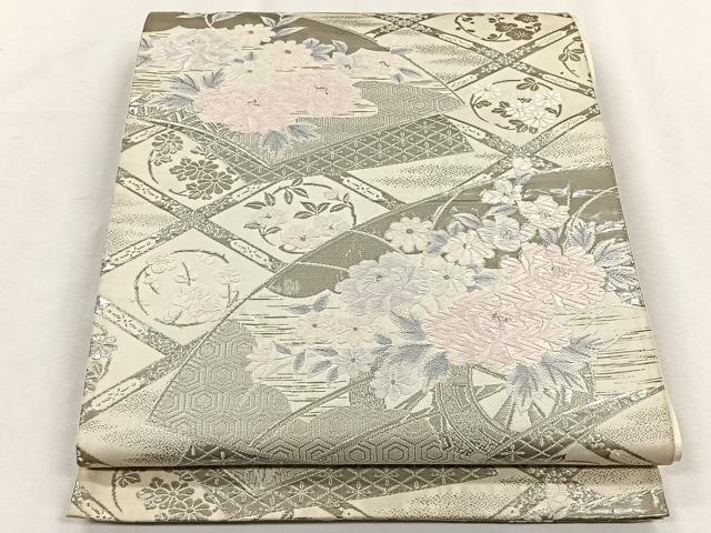 平和屋着物◎六通柄袋帯　唐織　地紙花車文　プラチナ箔　やまとオリジナル　正絹　逸品　CABH7267yk