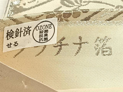 平和屋着物◎六通柄袋帯　唐織　地紙花車文　プラチナ箔　やまとオリジナル　正絹　逸品　CABH7267yk